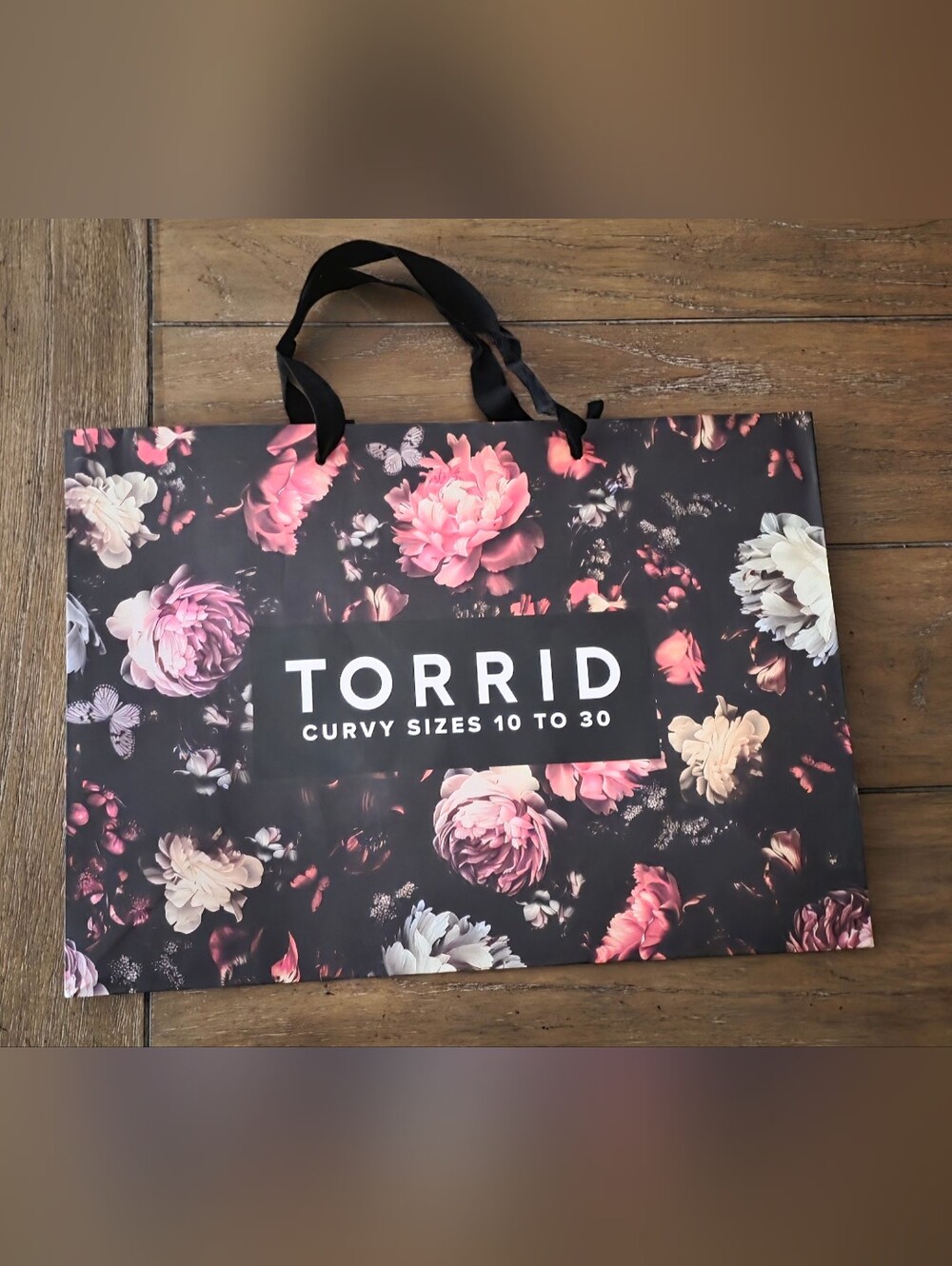 Torrid Floral Black Paper Shopping Bag